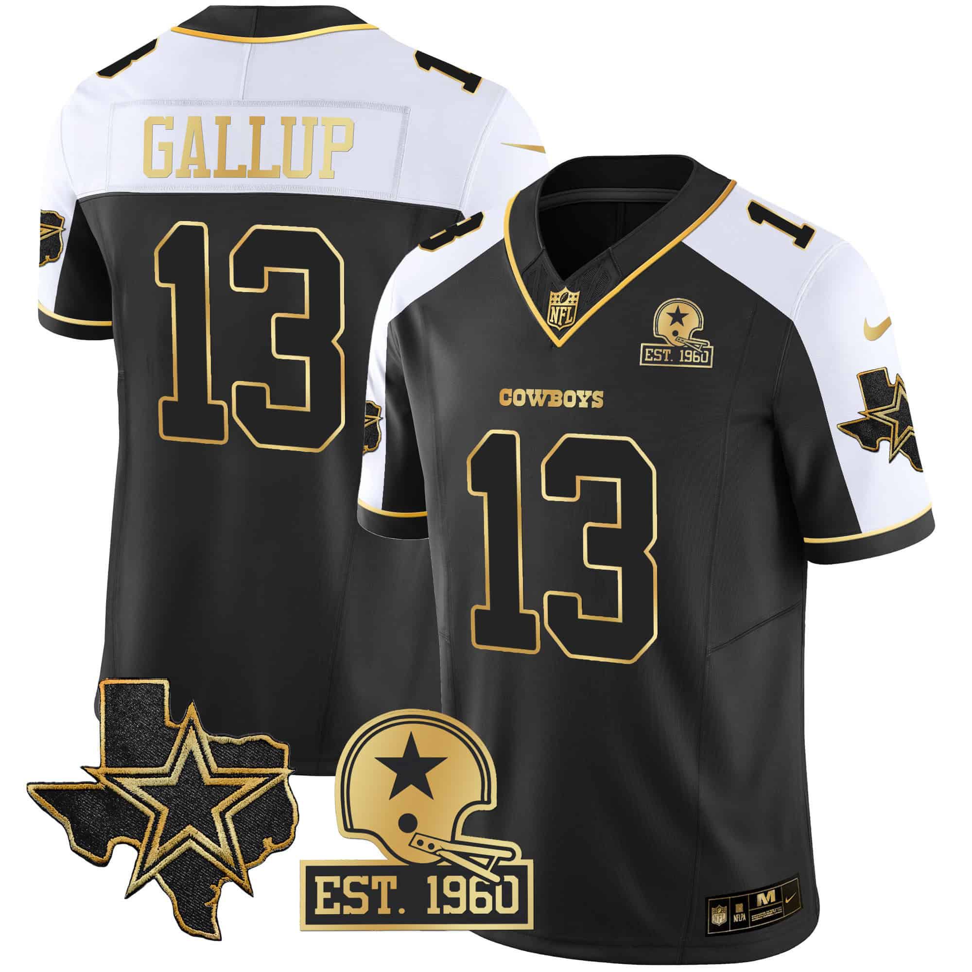 Men Dallas Cowboys 13 Gallup Black Gold 2024 Nike Patch Vapor NFL Jersey